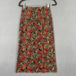 Notations Skirt Womens Petite Medium Black Red Gold Floral Jacquard Pull On USA